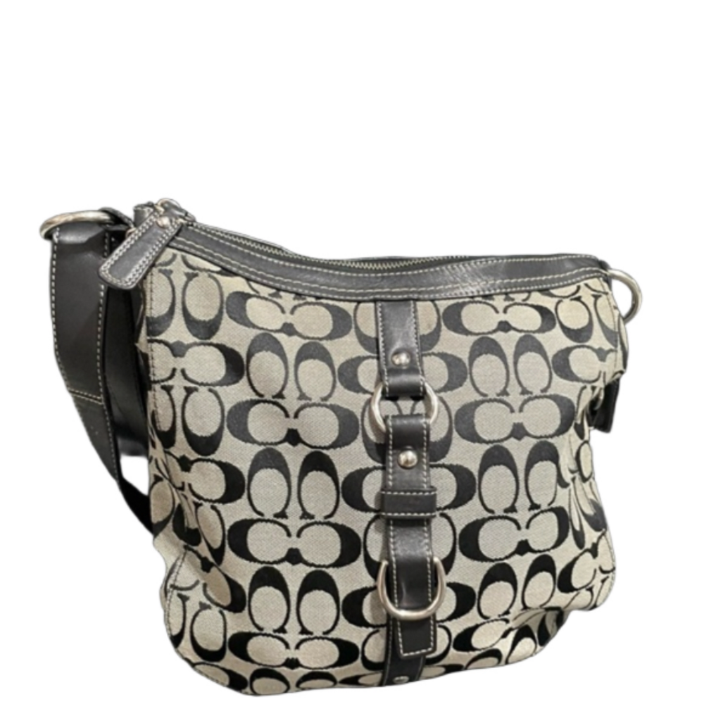 COACH Chelsea Signature Duffle Shoulder Bag F14446 GrayBlack JacquardLeather - Picture 2 of 11